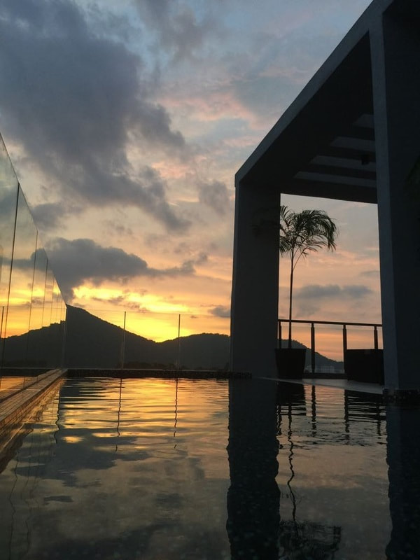 Rooftop infinity pool at sunset