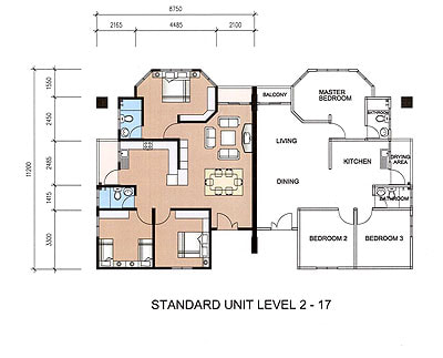 Standard unit floor plan and layout