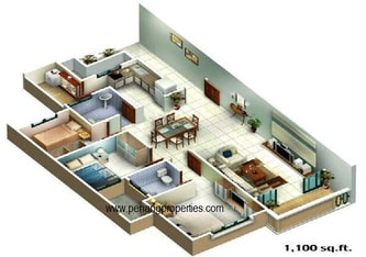 1,100sf floor layout plan