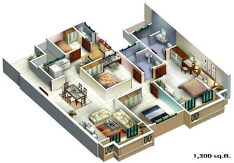 1,300sf floor layout plan