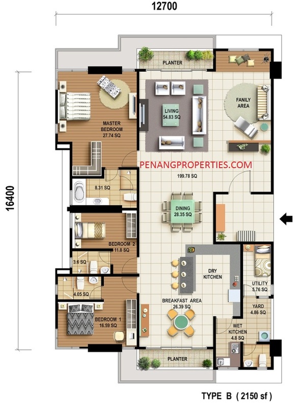 Type B floor plan and layout