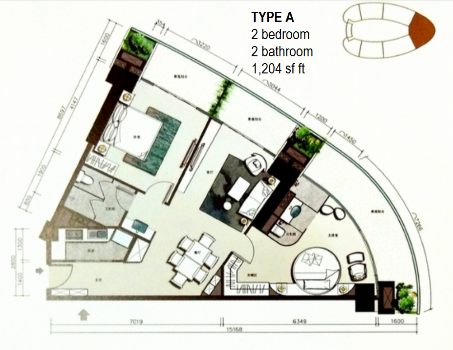 Type A 2 bedroom and 2 bathroom
