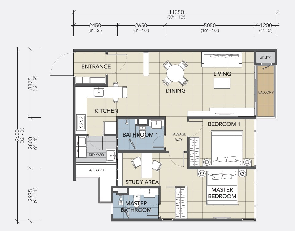 Q1 type B floor layout plan.