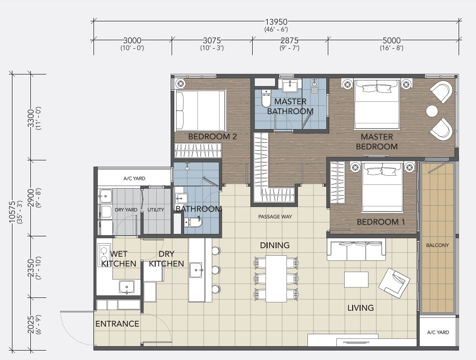 Q1 Type D layout and floor plan.
