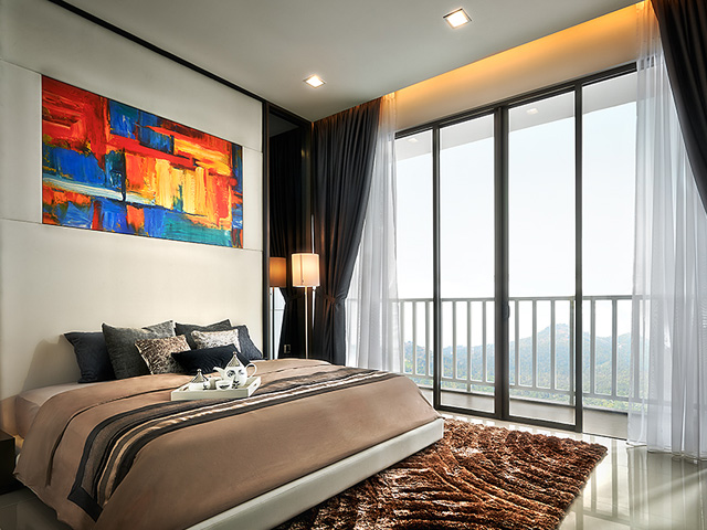 Bedroom with tall window