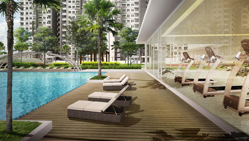 Gymnasium facing pool deck