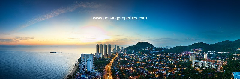 Views of the sea and city at sunset