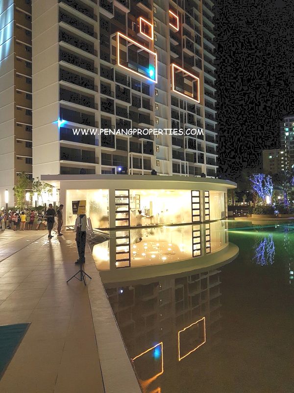 Night view of the pool area