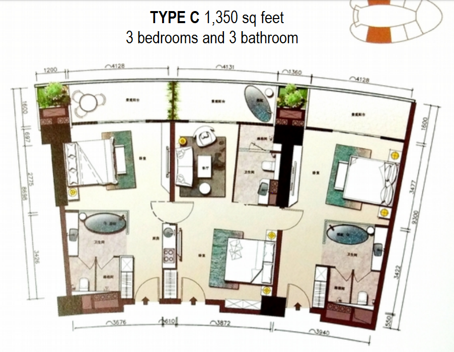 Type C 3 bedroom 3 bathroom
