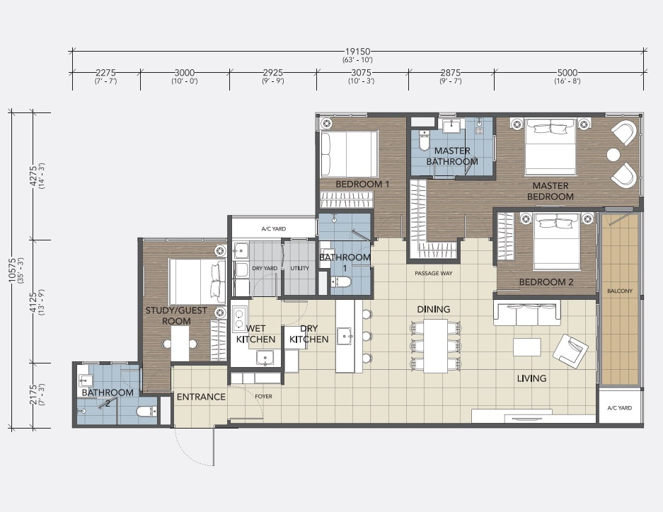 Q1 Type E layout and floor plan.